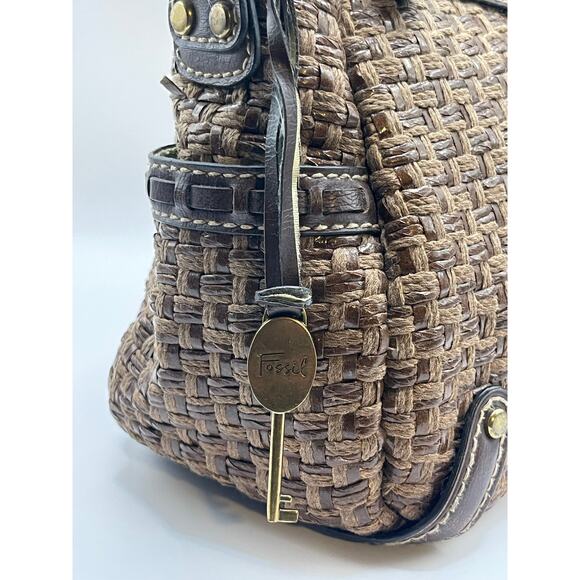 Fossil Modern Vintage Raffia and Leather Satchel Handbag - Picture 5 of 7